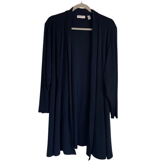 Susan Graver Sweaters - Susan Graver Liquid Knit Longline Cardigan Sz 2XP Pockets Open Front Navy Chic
